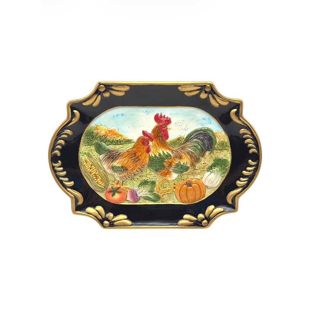 Vintage Rooster & Hen Vegetable Garden Plate Wall Decor CBK 12.5" Farmhouse